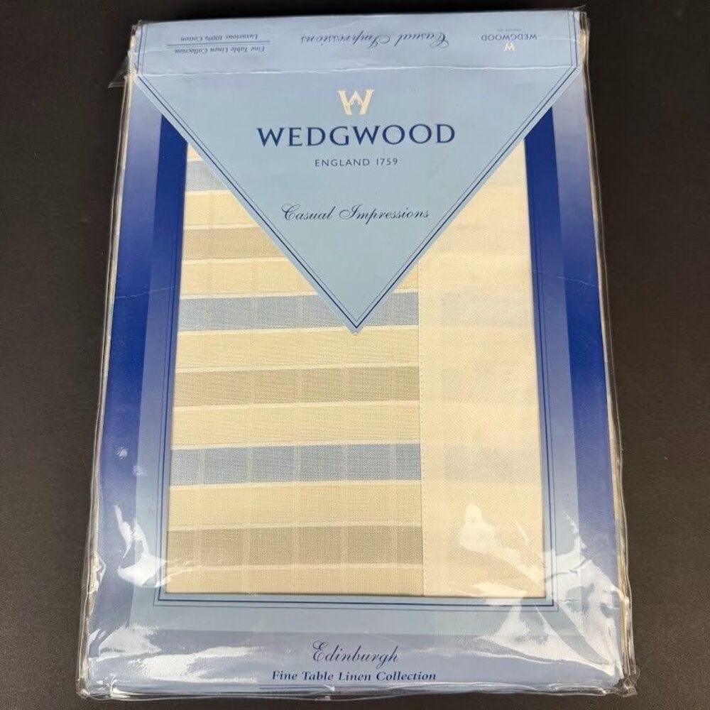 New VTG Wedgwood 100% Cotton Blue Striped Edinburgh 68x144" Rectangle Tablecloth